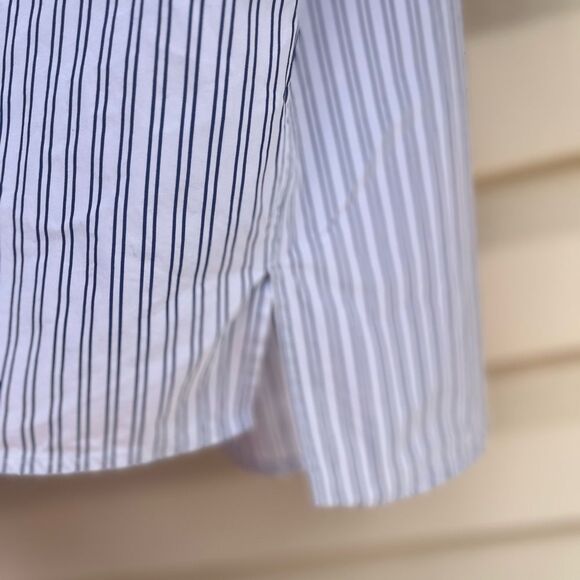 Lafayette 148 white w/blue narrow stripes, button down shirt, long sleeves, S/M - Picture 4 of 10